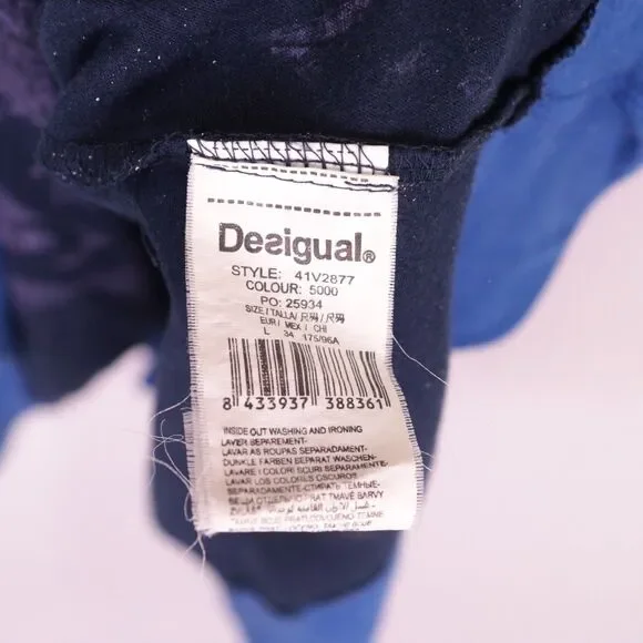 Y2K Desigual Dress Women EU L/US Medium Mixed Print Blue Graphic Silver V Neck - Picture 8 of 10